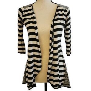 Derek Heart Black & White Striped Cardigan, 3 Quarter Inch Sleeves, Small